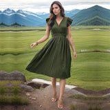 Women's Fashion V-neck High Waist Dress-Army Green-7
