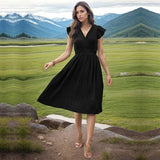 Women's Fashion V-neck High Waist Dress-Black-8