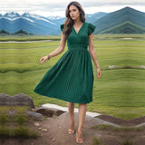 Women's Fashion V-neck High Waist Dress-Green-9