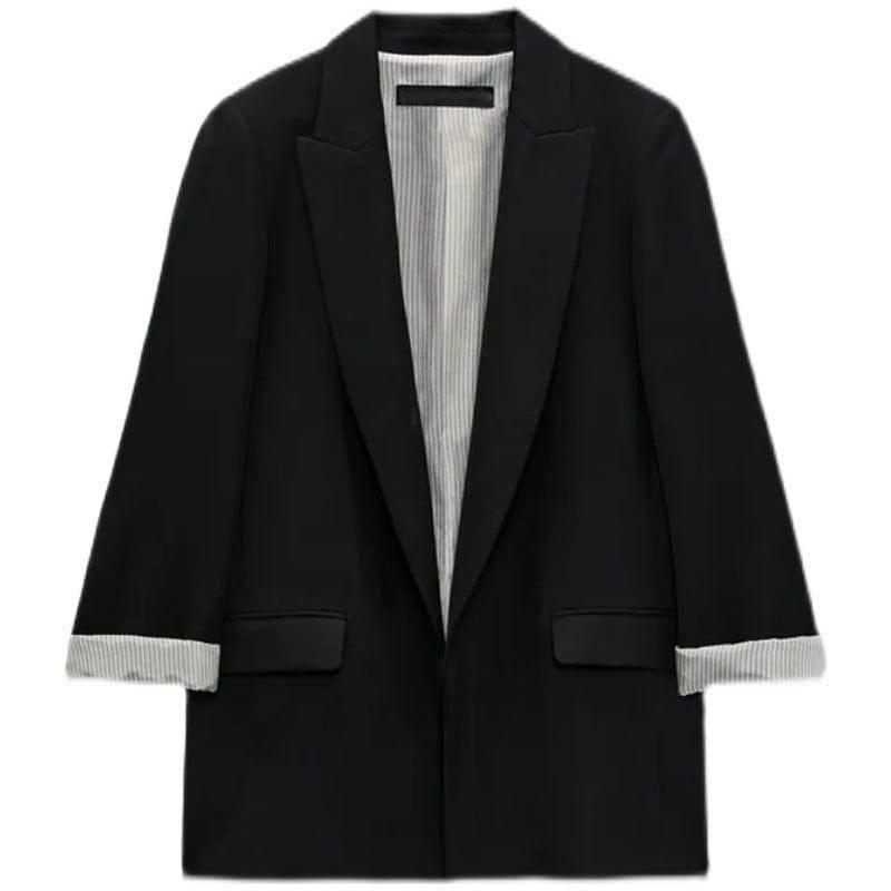 Women's Fashionable Curled Brim Cuff Polo Collar Top Blazer-6