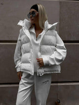 Women's Fashionable Outerwear Sleeveless Hooded Down Cotton-White-2