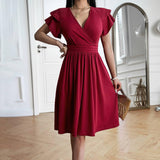Women's Fashionable Temperament Elegant V-neck Midi Dress-2