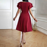 Women's Fashionable Temperament Elegant V-neck Midi Dress-3