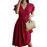 Women's Fashionable Temperament Elegant V-neck Midi Dress-4