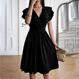 Women's Fashionable Temperament Elegant V-neck Midi Dress-Black-8