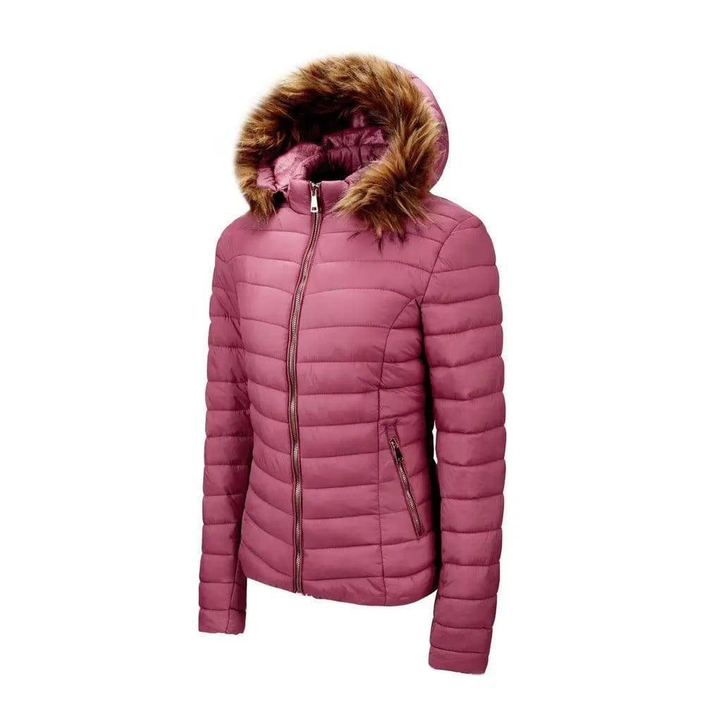 Women's fur collar cotton hooded jacket-8