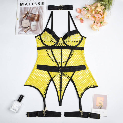 Women's Hot One-piece Sexy Lingerie-Yellow-9