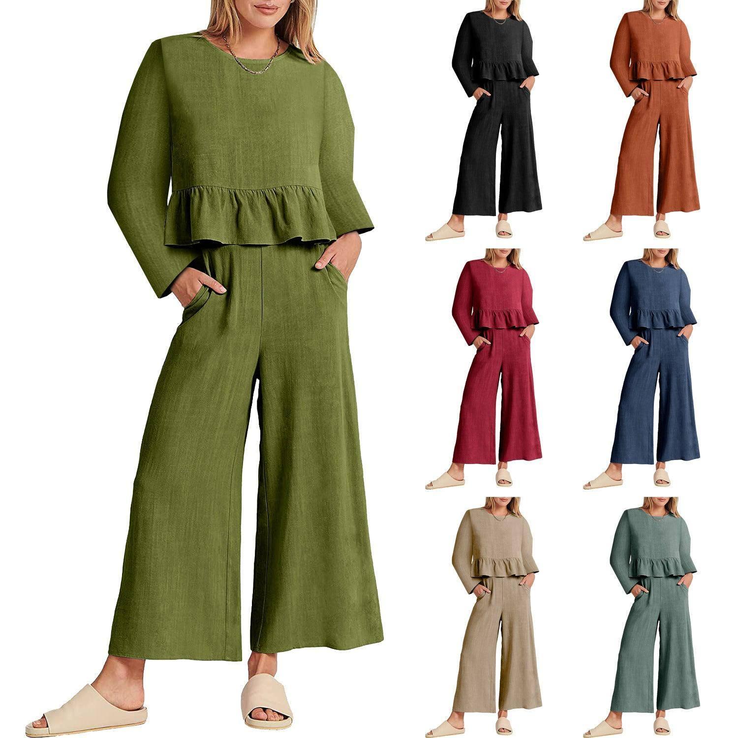 Women's Long Sleeve Pleated Short Sleeves Suit-1