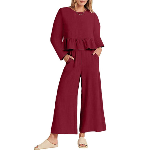 Women's Long Sleeve Pleated Short Sleeves Suit-2