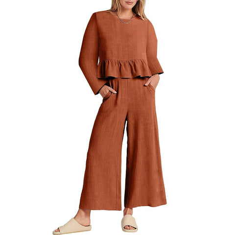 Women's Long Sleeve Pleated Short Sleeves Suit-Orange-5