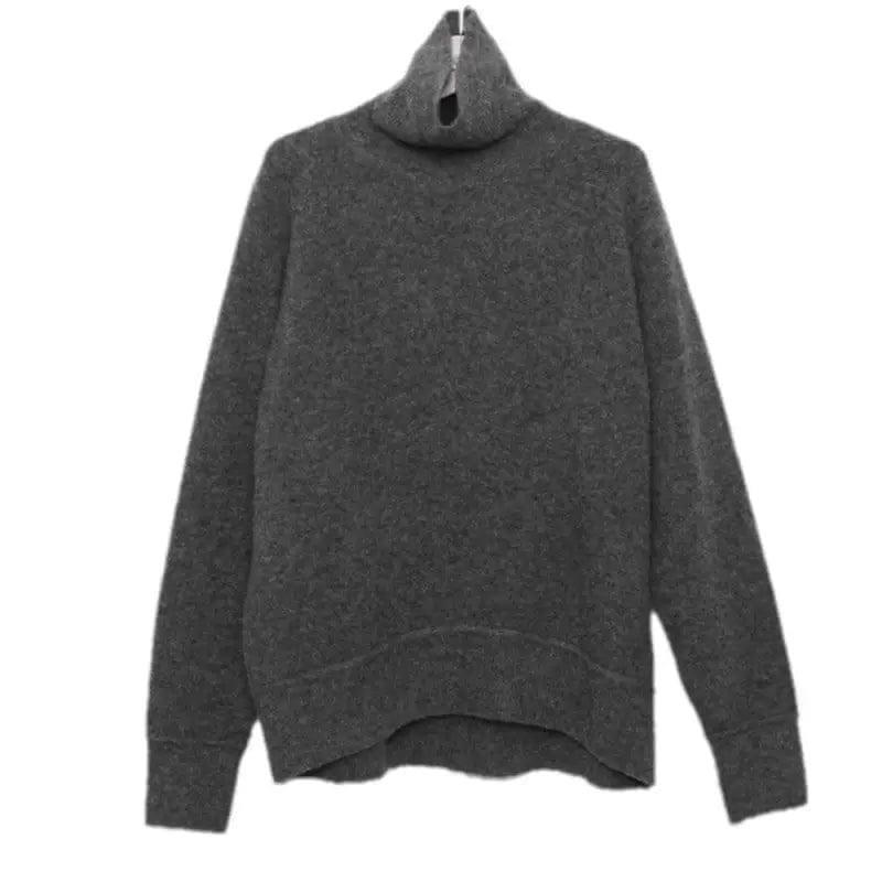 Women's loose knit sweater turtleneck sweater-Grey-4