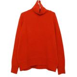 Women's loose knit sweater turtleneck sweater-Red-5