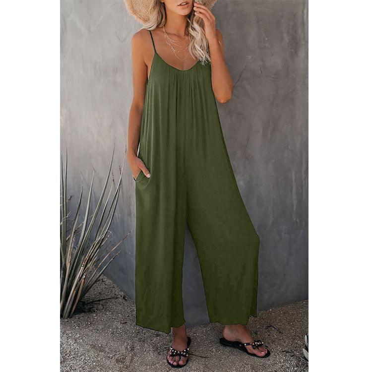 Women's Loose Sleeveless Jumpsuits Romper Jumpsuit With-Army green-9