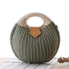 Women's Natural Rattan Handwoven Round Shell Handbag-1