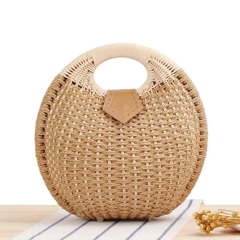Women's Natural Rattan Handwoven Round Shell Handbag-6