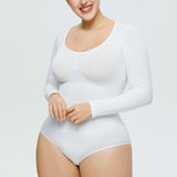 Women's One-piece Bottoming Shirt Long-sleeved Corset Body-White-6