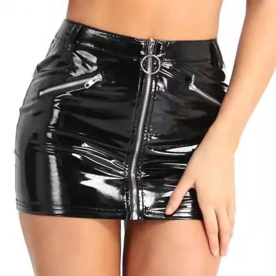 Women's Patent Leather Stretch Mini Hip Skirt-1