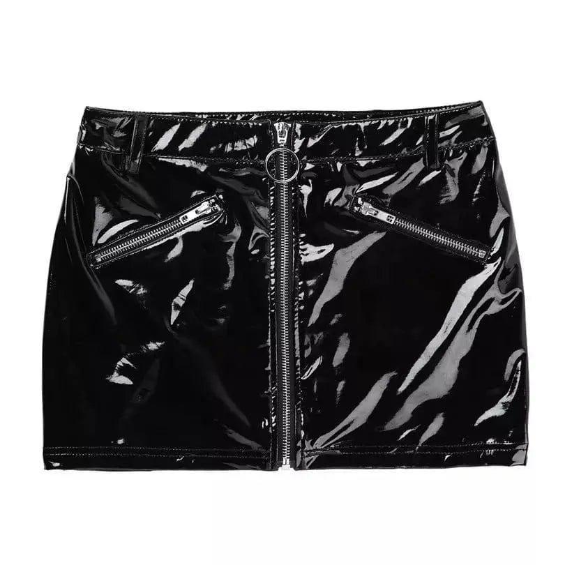 Women's Patent Leather Stretch Mini Hip Skirt-Black-3