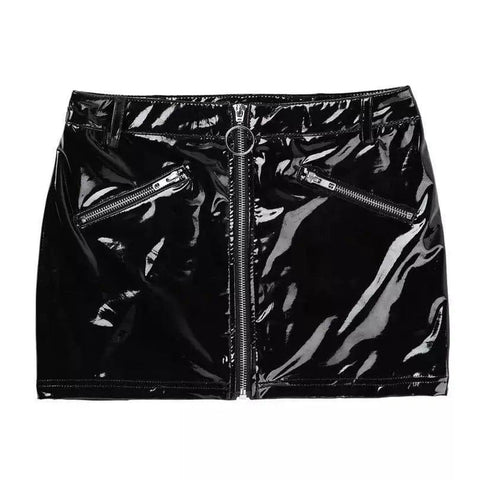 Women's Patent Leather Stretch Mini Hip Skirt-8