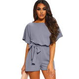 Women's Round Neck Short-sleeved Lace-up Jumpsuit-LC64515 Gray-12