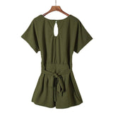 Women's Round Neck Short-sleeved Lace-up Jumpsuit-5