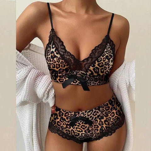 Women's Sexy Lingerie Lace Suspenders Three-point Sexy-Leopardcolor-6