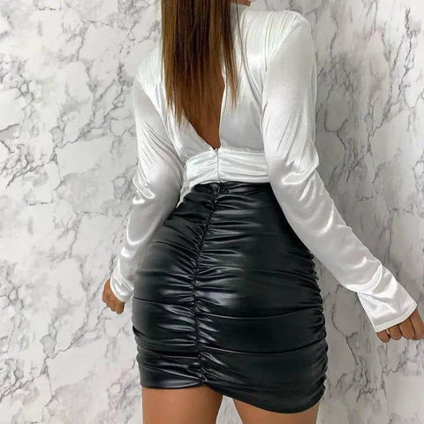 Women's Shiny Patent Leather Pleated Hot Girl Hip Skirt-4