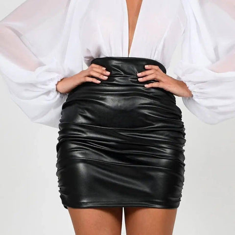 Women's Shiny Patent Leather Pleated Hot Girl Hip Skirt-7