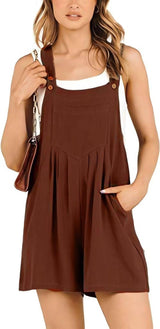 Women's Short Overalls Summer Casual Adjustable Strap Loose-Coffee-11