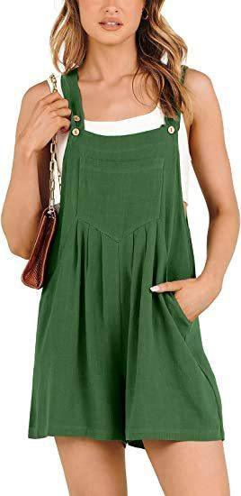 Women's Short Overalls Summer Casual Adjustable Strap Loose-Green-4