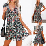 Women's Short Sleeve V-Neck Floral Dress-1