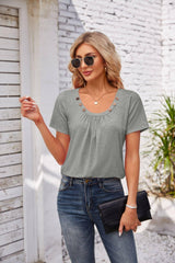 Women's Short-sleeved T-shirt Summer Button Square Collar-Grey-7