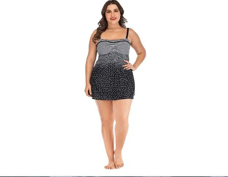 Women's Skirt Split Briefs Plus Size Swimsuit-Black-3