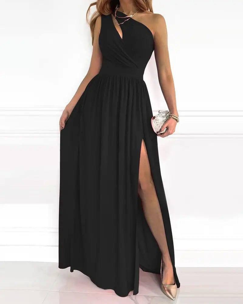 Women's Slanted Shoulder Cutout Gradient Dress-Black-5