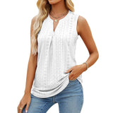 Women's Sleeveless T-shirt Summer Hole V-Neck Slim Fit Tank-White-12