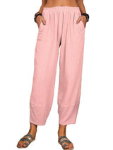 Women's Solid Color Loose Cotton And Linen Casual Pants Home-Pink-9