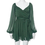 Women's Solid Color Slim Fit Short Dress-Green-6