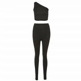 Women's Strapless Crop Tops Trousers Sports Outfits-Black-2