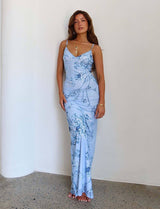 Women's Summer Vacation Leisure Slim Fit Printing Slip Dress Maxi Dresses LOVEMI  Light Blue S 