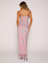 Women's Summer Vacation Leisure Slim Fit Printing Slip Dress Maxi Dresses LOVEMI  Pink S 