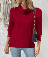 Women's Sweater Style Turtleneck Knitted Sweater-Wine Red-10