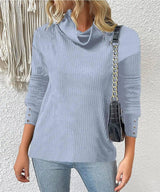 Women's Sweater Style Turtleneck Knitted Sweater-Blue-6
