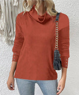 Women's Sweater Style Turtleneck Knitted Sweater-Red-7