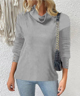Women's Sweater Style Turtleneck Knitted Sweater-Light Grey-8