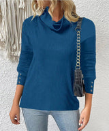 Women's Sweater Style Turtleneck Knitted Sweater-Denim blue-9