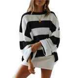 Women's sweater women's striped colorblock sweater-Black-8