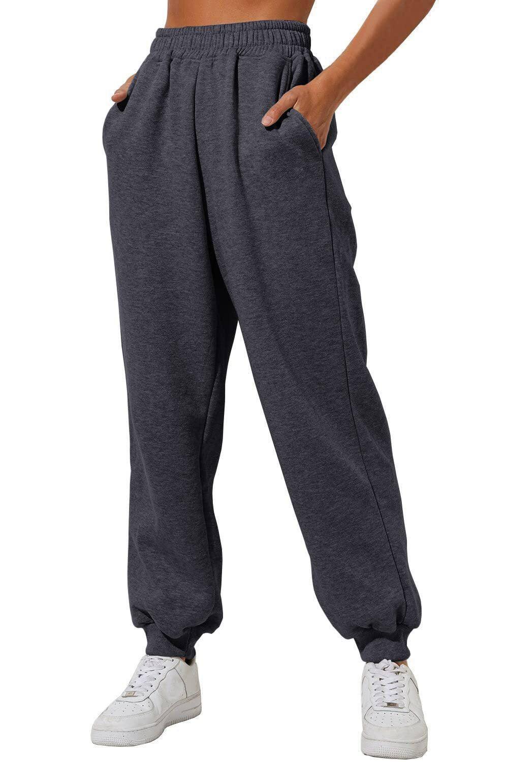 Women's Trousers With Pockets High Waist Loose Jogging-Dark Grey-10
