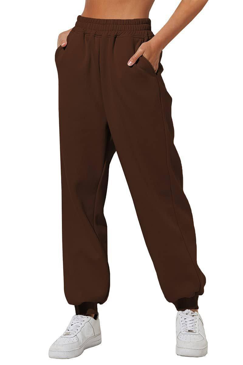 Women's Trousers With Pockets High Waist Loose Jogging-Dark Brown-11
