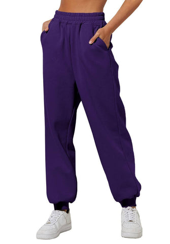Women's Trousers With Pockets High Waist Loose Jogging-Dark Purple-12