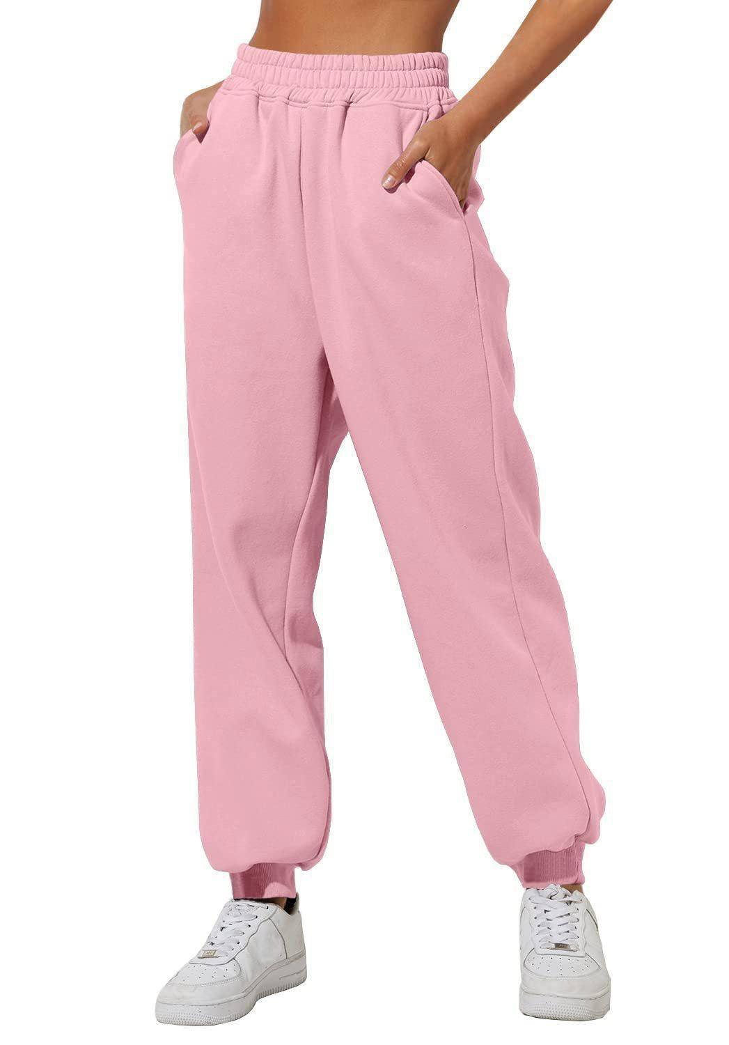 Women's Trousers With Pockets High Waist Loose Jogging-Light Pink-14